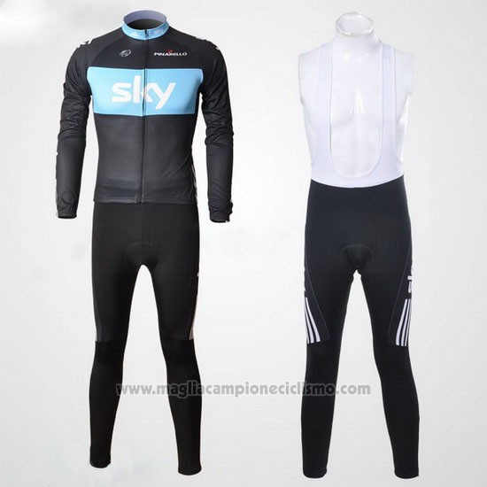 2011 Abbigliamento Ciclismo Sky Nero e Celeste Manica Lunga e Salopette